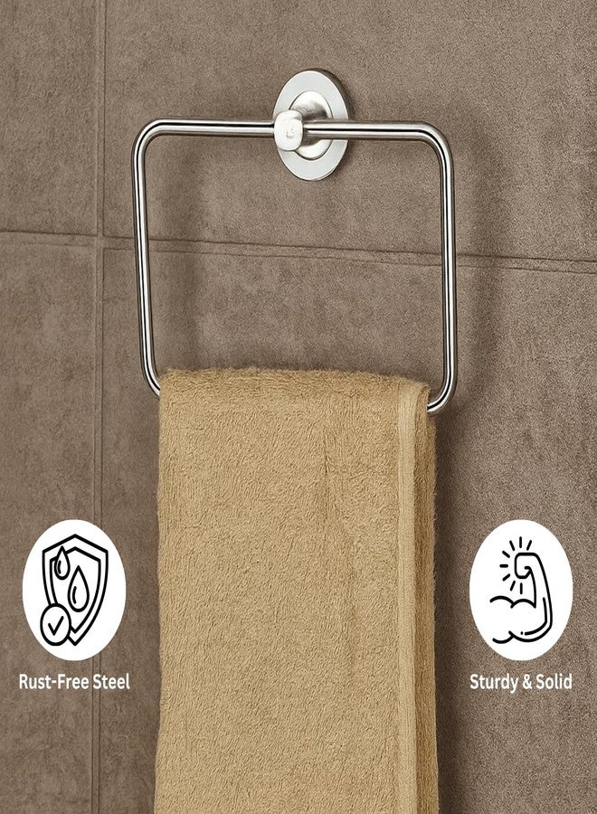 Well Set حلقة مناشف يدوية من الفولاذ المقاوم للصدأ من ويل سيت للحمام وحوض الغسيل | حامل مناديل مثبت على الحائط للاستخدام في المطبخ والمنزل | تصميم مربع صغير الحجم (عبوة من قطعتين، طلاء كروم) - Image 4